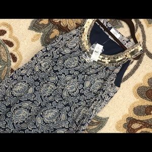 work/casual dress w/ muted gold beads around neck